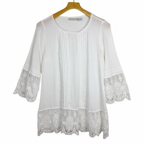 Chico's White Cotton Crochet Lace Trim Top Size Large 12